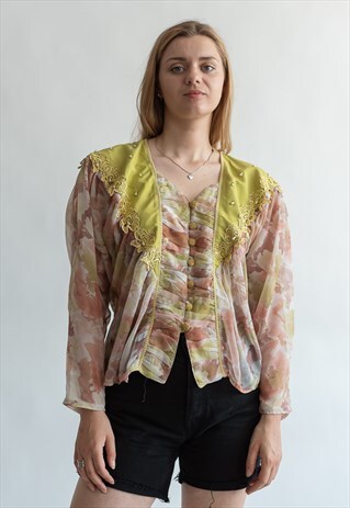 VINTAGE 80S FUNKY BARROCO STYLE BLOUSE WITH RUFFLE
