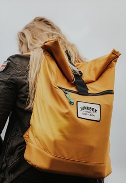 Junkbox Recycled Roll-Top Rucksack Mustard Woven Patch