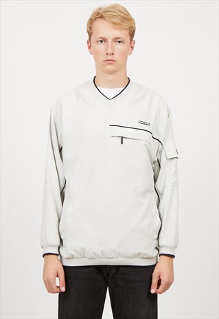VINTAGE GREY BLACK REEBOK V-NECK PULLOVER SWEATSHIRT
