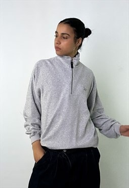 Grey 90s Reebok Embroidered 1/4 Zip Fleece Sweatshirt