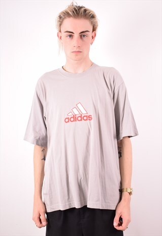 ADIDAS MENS VINTAGE T-SHIRT TOP XL GREY 90S