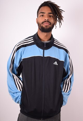 ADIDAS MENS VINTAGE TRACKSUIT TOP JACKET LARGE BLACK 90S