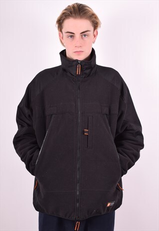 LOTTO MENS VINTAGE FLEECE JACKET LARGE BLACK 90'S
