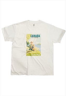 Canada Travel Poster T-Shirt Fishing River Lake Vintage Art 