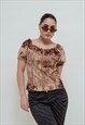 Vintage Y2k Tie Dye Scoop Neck Ruffle Short Sleeve Top M