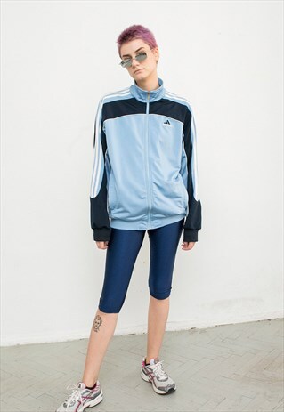 VINTAGE ADIDAS BLUE TRACK JACKET 3 THREE STRIPES WINDBREAKER