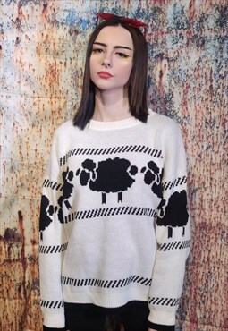 Sheep knitwear sweater animal knitted jumper y2k top white