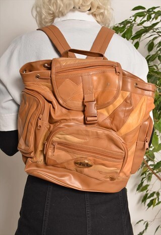 VINTAGE PATCHWORK LEATHER BACKPACK BAG IN TAN