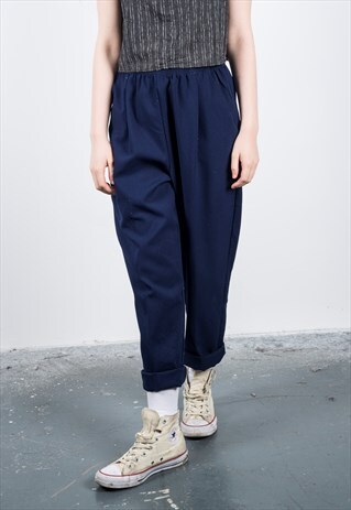 VINTAGE 1990S NAVY BLUE HIGH-WAISTED TROUSER