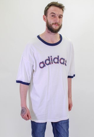 VINTAGE ADIDAS LOGO T-SHIRT IN XXL WHITE