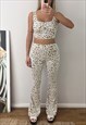 CO-ORD CORSET TOP & LOW RISE FLARE IN DISTRESSED VELVET