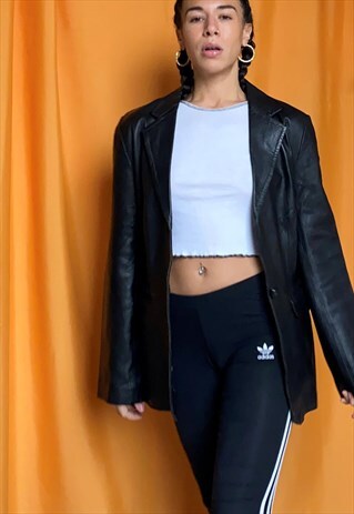 VINTAGE 90S GRUNGE LEATHER JACKET BLAZER BLACK