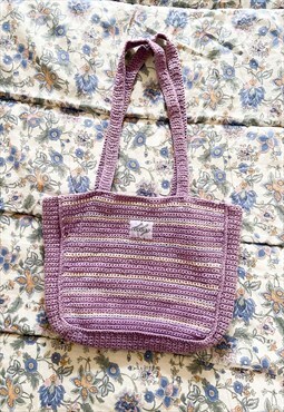 Vintage 90's Crochet Stripe Purple Shoulder Bag - ONE SIZE