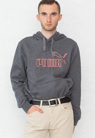 VINTAGE GREY PUMA HOODIE SWEATSHIRT