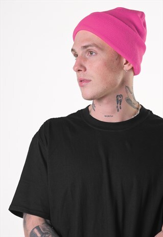 ESSENTIAL CUFFED BEANIE HAT - FUCHSIA HOT PINK