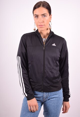 ADIDAS WOMENS VINTAGE TRACKSUIT TOP JACKET SMALL BLACK 90'S