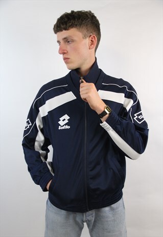 VINTAGE LOTTO 90'S NAVY PATTERNED SPORTS JACKET