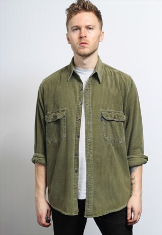 VINTAGE CORDUROY CORD SHIRT GREEN