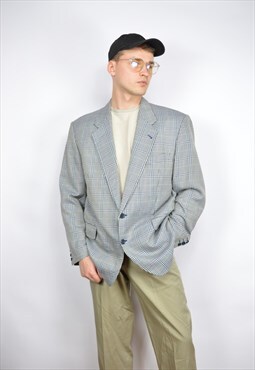 Vintage grey checkered classic 80's suit blazer