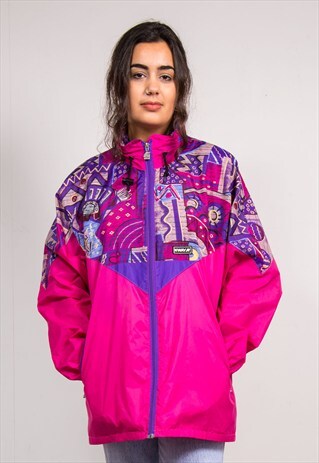 VINTAGE 90'S PINK CRAZY PATTERN K-WAY CAGOULE JACKET COAT