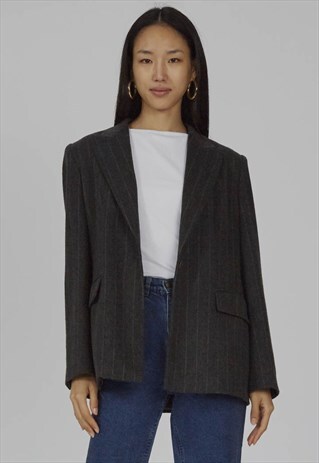 VINTAGE OVERSIZED GREY 90'S ANGORA STRIPED MAXMARA BLAZER