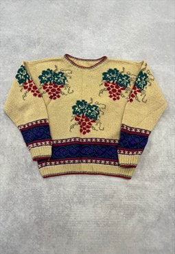 Vintage Knitted Jumper Grape Patterned Chunky Knit Sweater