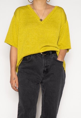 VINTAGE CHARTREUSE V NECK 80'S SWEATER