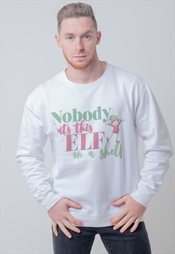Vintage Elf Christmas Jumper Sweatshirt White Large