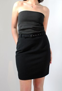 Vintage 90's Black Short Cotton Skirt -UK8
