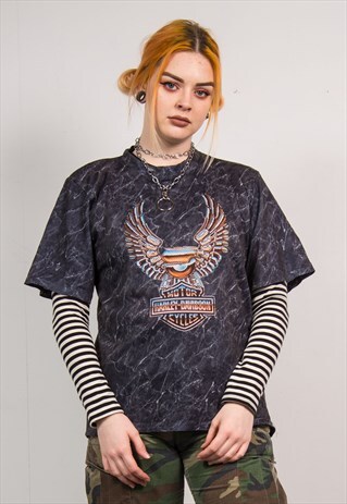 HARLEY-DAVIDSON VINTAGE 90'S BLUE STONEWASH MESH T-SHIRT