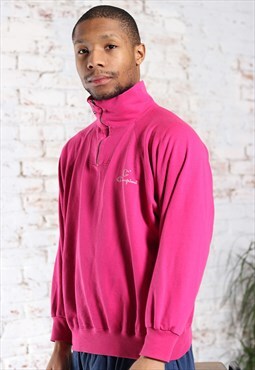 Vintage Champion 1/4 Zip Print Logo Sweatshirt Pink