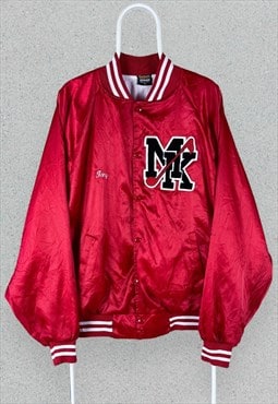 Vintage American Varsity Jacket Red Nylon USA Men XL