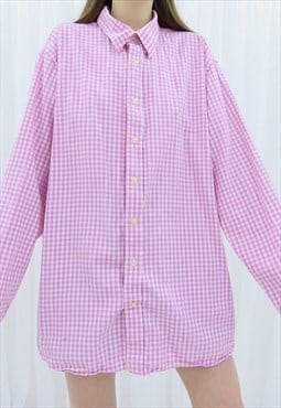 90s Vintage Pink Check Gingham Shirt (Size XL)