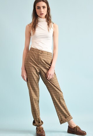 90'S RETRO CLASSIC CUT REGULAR WAIST TARTAN TROUSERS