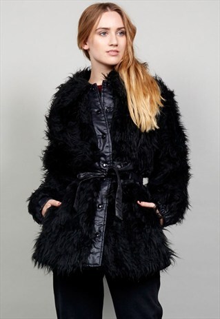 VINTAGE BLACK 60' S FAUX FUR COAT
