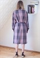 LIGHT PURPLE AND BLACK CHECKED BELTED DRESS