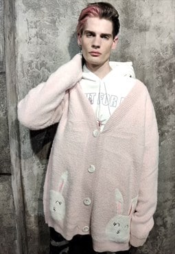 Bunny patch cardigan rabbit knitwear sweater y2k jumper pink