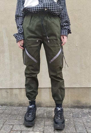 CARGO POCKET PANELED EMBROIDERED JOGGERS ZIPPER PANTS