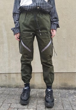 Cargo pocket paneled embroidered joggers zipper pants