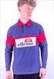 VINTAGE ELLESSE SPELL OUT RUGBY POLO SHIRT IN BLUE MEDIUM