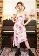 Vintage Y2K Floral Fairy Strappy Floaty Midi Dress in Pink