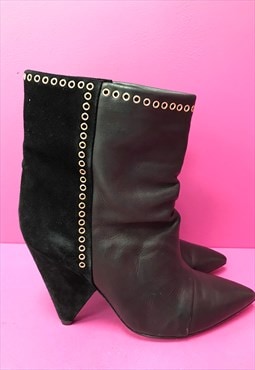 Luliana Ankle Boot Black Suede Leather Eyelet Pointed 