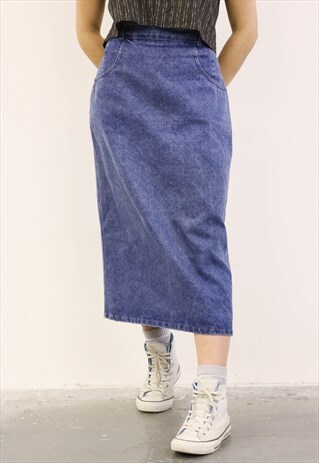 VINTAGE 1990S BLUE DENIM MIDI SKIRT