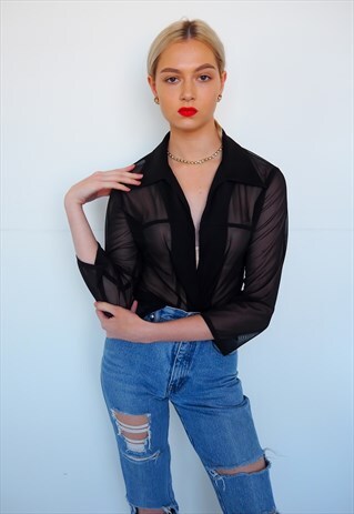 VINTAGE BLACK SHEER BLOUSE