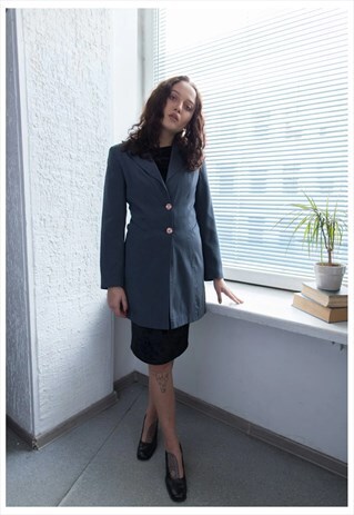 VINTAGE 80'S GREY SHIMMERING LONG FIT BLAZER