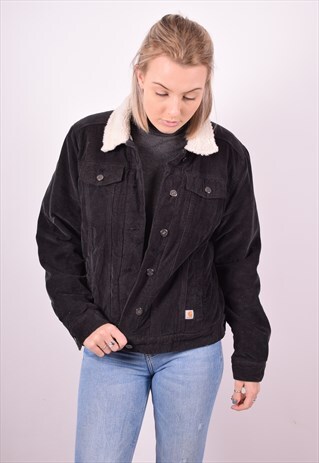 CARHARTT WOMENS VINTAGE CORDUROY SHERPA JACKET MEDIUM BLACK
