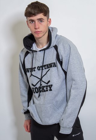 VINTAGE HOCKEY HOODIE IN GREY XL