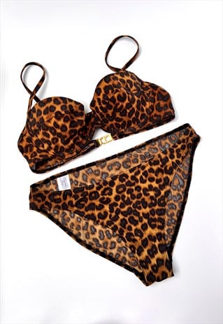 Christian Dior Bikini Leopard Print CD Gold Two Piece Medium