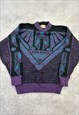 VINTAGE KNITTED JUMPER ABSTRACT PATTERNED KNIT SWEATER