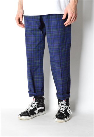 VINTAGE 90S NAVY BLUE CHECK PANTS